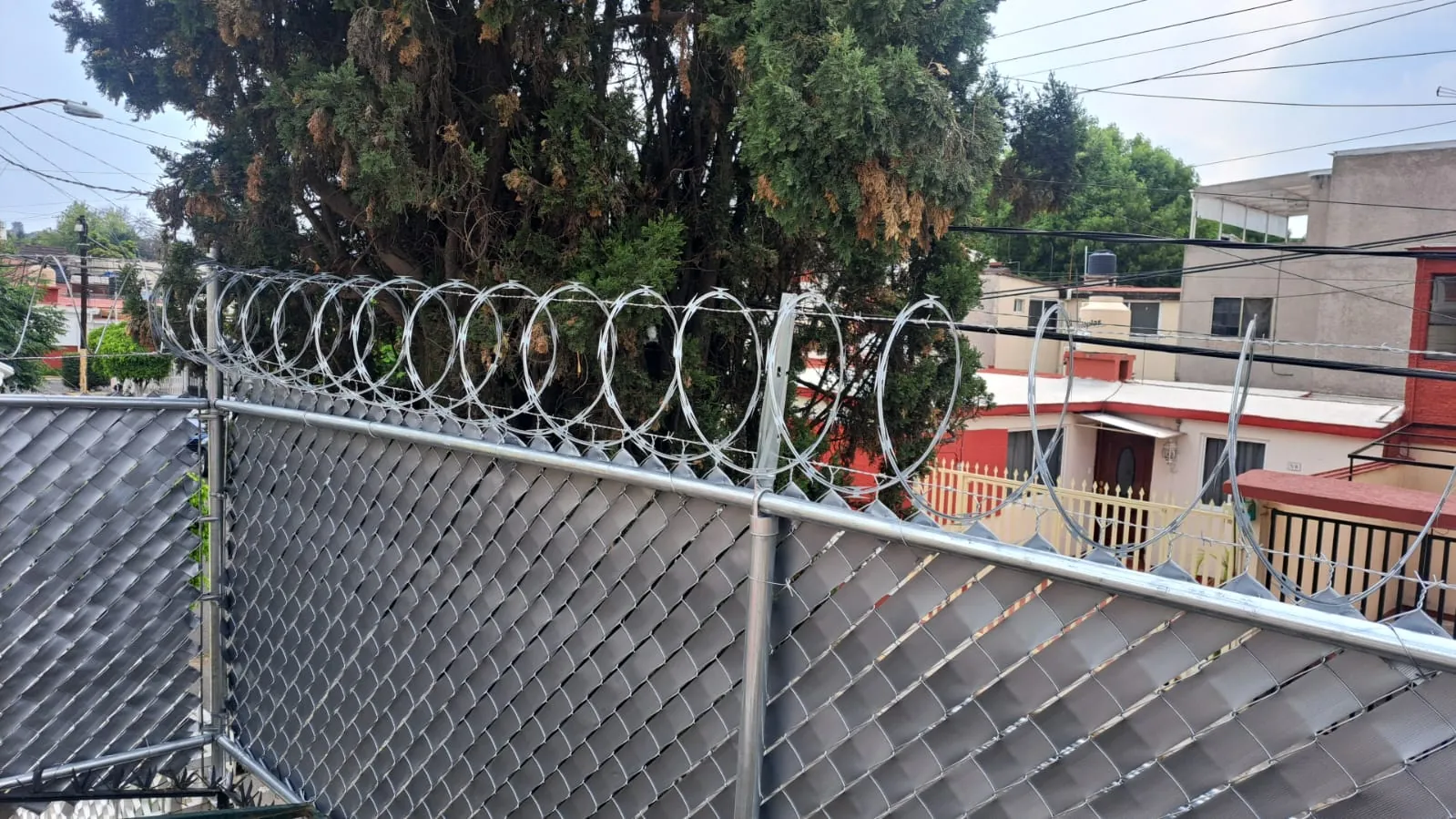 Concertina de acero instalada sobre un cerco de malla ciclónica